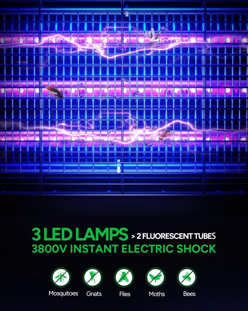 Buzbug مصيدة حشرات LED داخلية، 3800 فولت عالي الجهد، 3 لمبات LED تدوم حتى 50,000 ساعة، مصيدة كهربائية للبعوض، مصيدة ذباب، قاتل ذباب -MA009 - Image 3